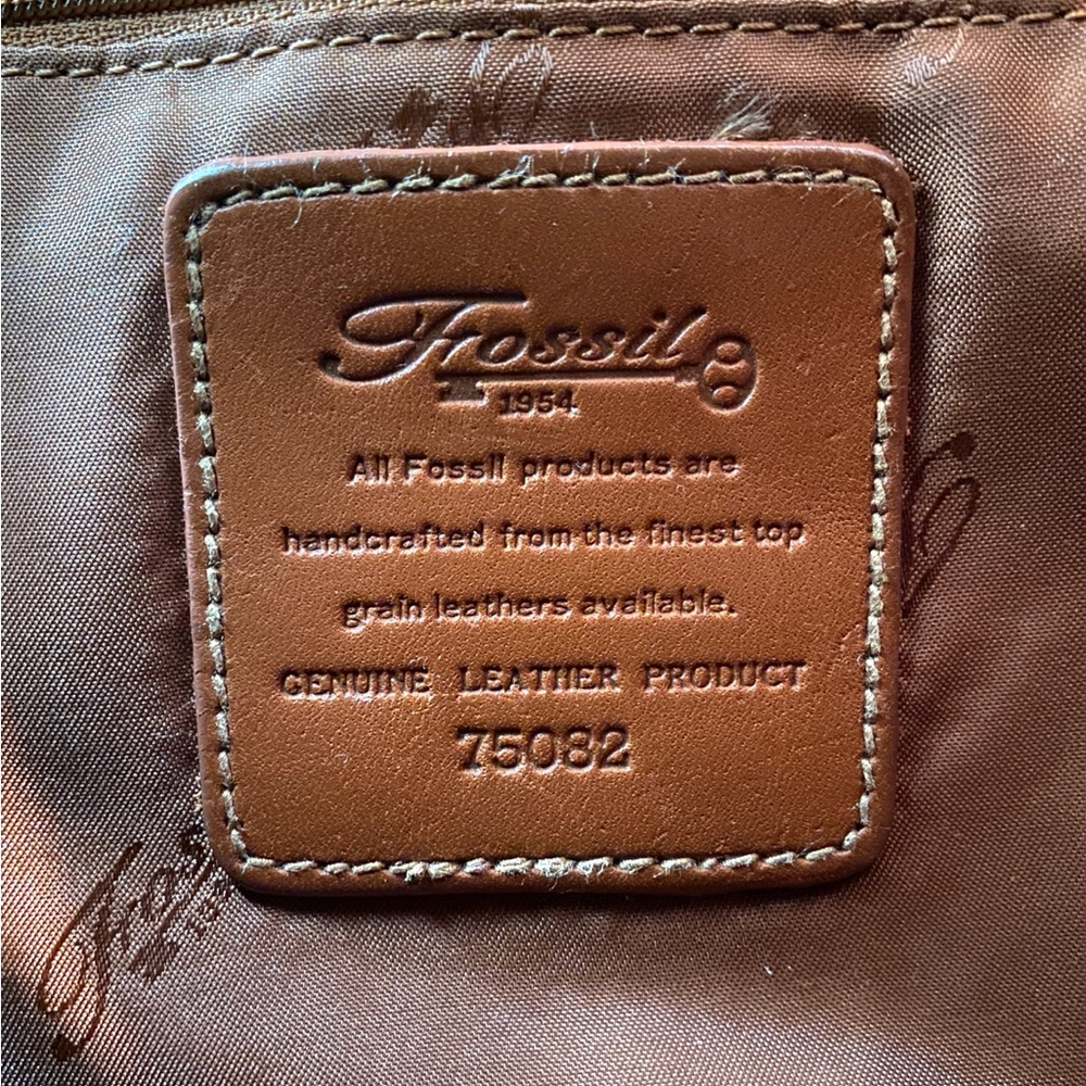 Fossil Tan and Brown Leather Messenger Bag Crossbody - Picture 10 of 12